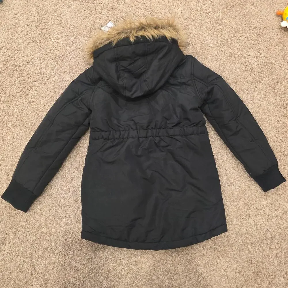 NWT Justice black fleece lined Chamarra tipo parka girls sz 10